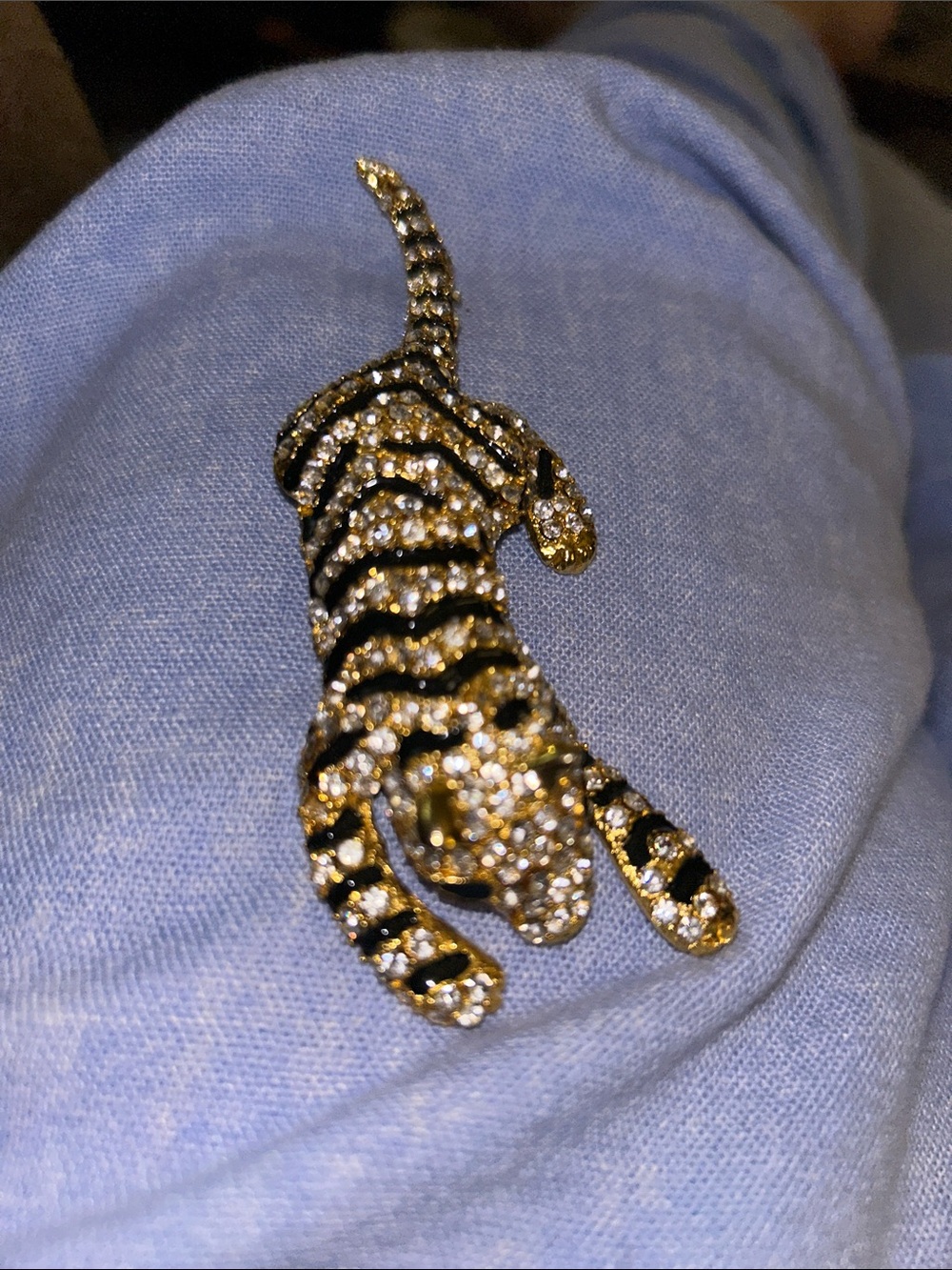 Gold Crystal Tiger Brooch with Black Stripe Detail - Picture 4 of 7